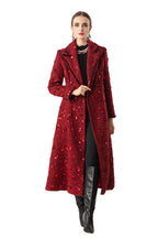 Red Sequin Double Breasted Maxi Coat – Luxury Winter Overcoat SP10017