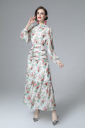 Floral Print Ruched Waist Tiered Chiffon Maxi Dress SP10032