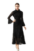 Furry Collar Sequin Lace Mermaid Maxi Dress SP10073