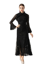 Furry Collar Sequin Lace Mermaid Maxi Dress SP10073