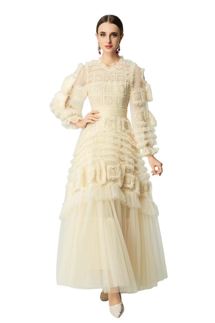 Cream Crochet Lace Tiered Tulle Cake Dress SP10063