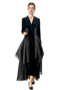 Black Velvet Layered Organza Maxi Dress – French Elegant Evening Gown SP10009