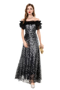 Black & Silver Sequin Off-Shoulder Mermaid Maxi Gown SP10024