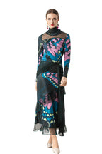 High Neck Butterfly Print Layered Tulle Midi Dress SP10080