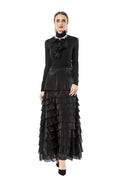 Black 2-Piece Ruffle Tiered Maxi Dress with Ruffle Neck Top SP10105