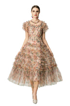Floral Print Tiered Ruffle Tulle Midi Dress SP10042