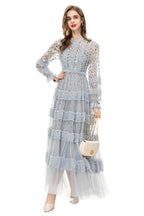 Light Blue Sequin Ruffled Tulle Tiered Maxi Dress – French Luxury Evening Gown SP10010