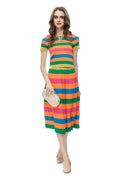 Rainbow Striped Knit Polo Top & Pleated Skirt Set SP10012