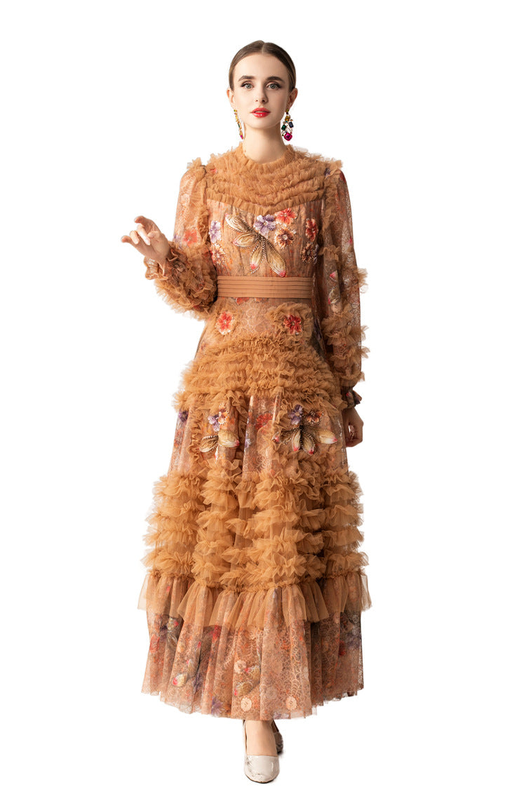 Amber 3D Dragonfly Embellished Tiered Tulle Maxi Dress SP10070