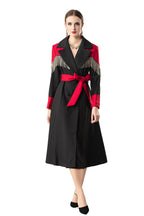 Fringe Trim Color-Block Double-Breasted Trench Dress SP10074