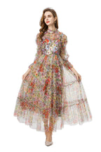 Colorful Floral Embroidered Tiered Tulle Midi Dress SP10019