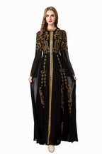 Black & Gold Sequin Embellished Middle Eastern Maxi Dress SP10021