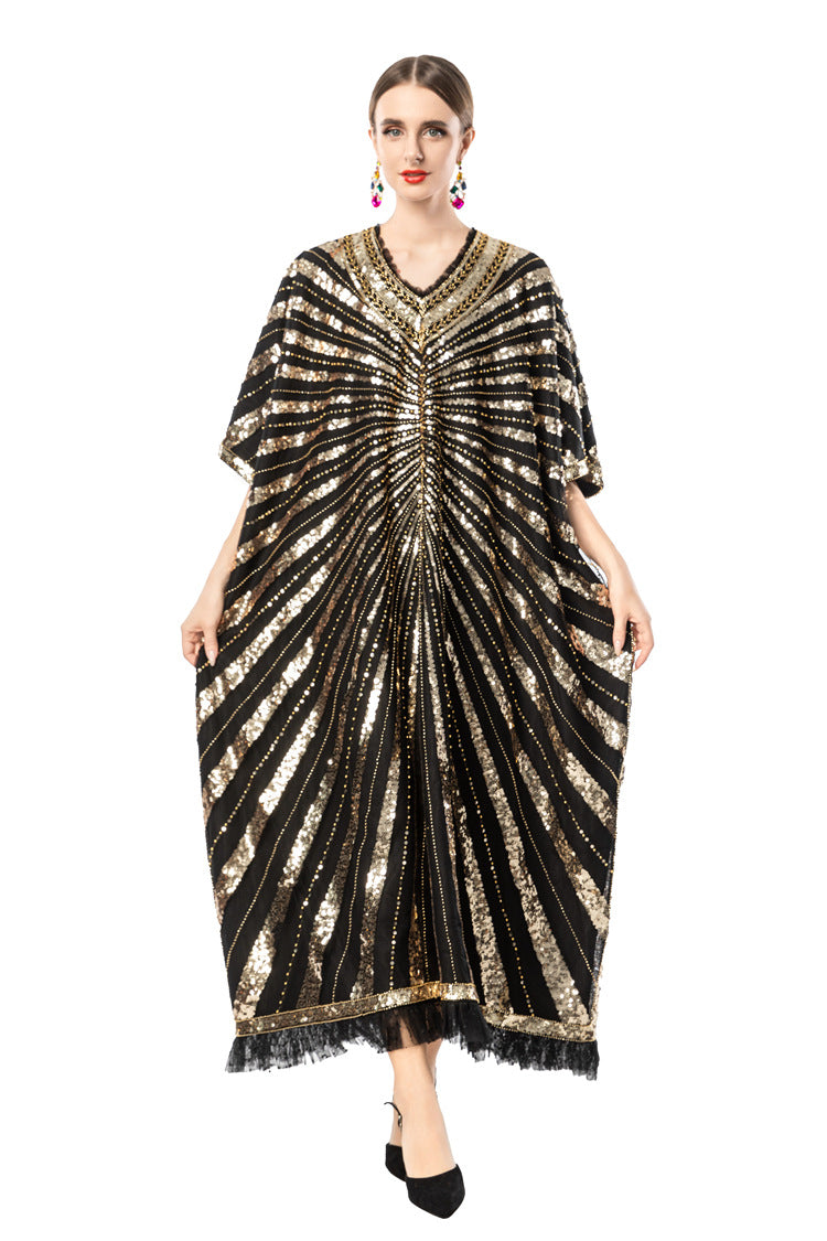 Gold Sequin Egyptian Style Batwing Kaftan Dress SP10092