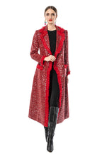 Red Sequin Fringe Trim Double-Breasted Maxi Coat SP10093