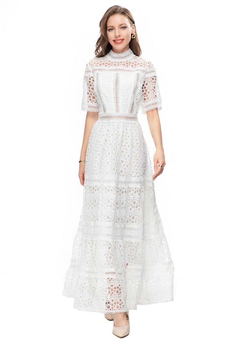 White Crochet Lace Tiered Maxi Dress – French Luxury SP10013