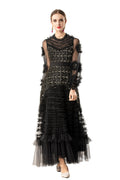 Sequin Embellished 3D Floral Tiered Tulle Maxi Dress SP10086