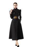 Bow Neck Puff Sleeve Double-Breasted Maxi Coat Dress SP10089