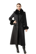 Fur Trim Double-Breasted Maxi Wool Coat Dress SP10078