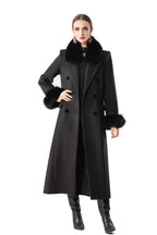 Fur Trim Double-Breasted Maxi Wool Coat Dress SP10078
