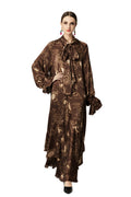Brown Floral Print Bow Tie Neck Loose Maxi Dress SP10041