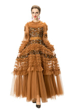 Caramel Sequin Ruffled Tulle Tiered Maxi Gown – Formal Evening Dress SP10005