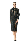 Tweed Bow Tie Jacket & Slit Pencil Skirt Two-Piece Set SP10044