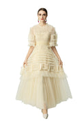 Cream Crochet Lace Tiered Tulle Cake Dress SP10056