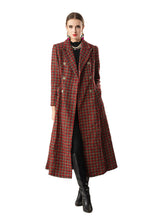 Red Plaid Tweed Double-Breasted Maxi Coat Dress SP10079