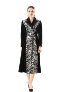 Velvet Floral Embroidered Notched Collar Midi Dress SP10069