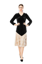Velvet V-Neck Lace Patchwork Midi Dress SP10090