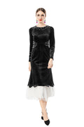 Black Velvet Mermaid Dress with Pearl Embellishments & Tulle Hem SP10114