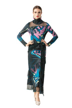 High Neck Butterfly Print Layered Tulle Midi Dress SP10080