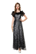 Black & Silver Sequin Off-Shoulder Mermaid Maxi Gown SP10024