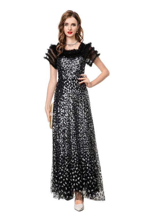 Black & Silver Sequin Off-Shoulder Mermaid Maxi Gown SP10024
