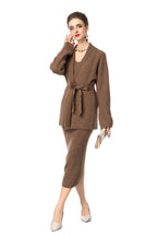 V-Neck Knit Dress & Tie-Waist Cardigan Two-Piece Set SP10098