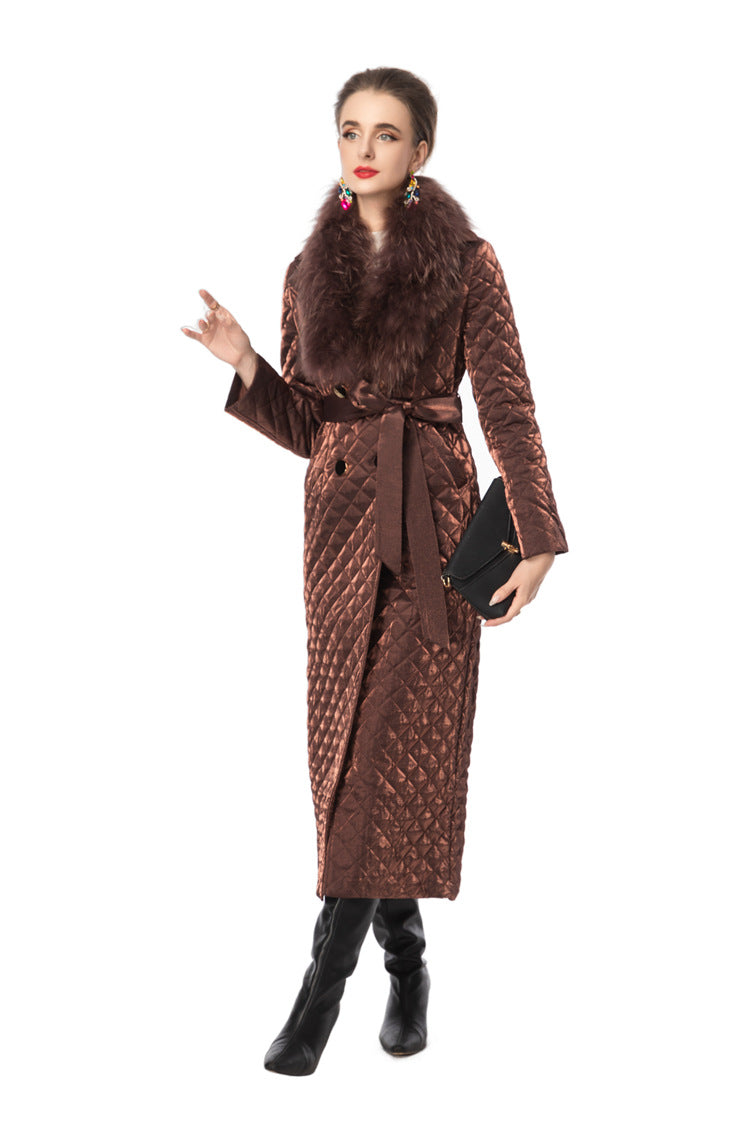 Detachable Fur Collar Quilted Velvet Maxi Coat SP10100