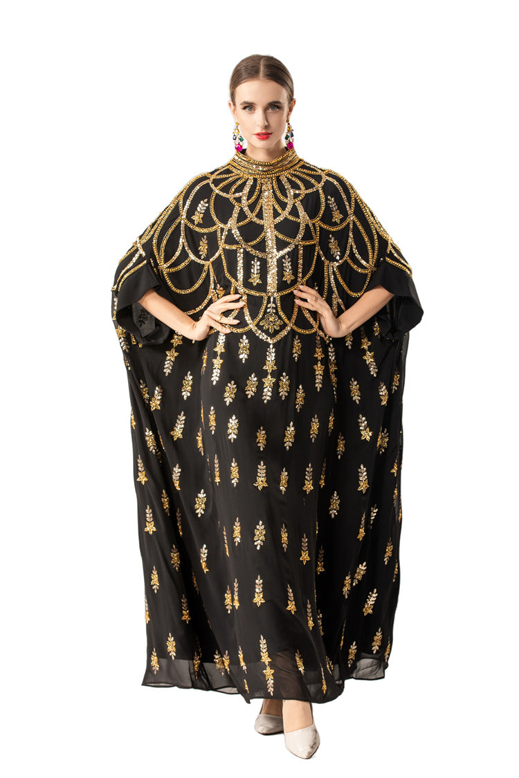 Gold Sequin Embellished Middle Eastern Kaftan Maxi Dress SP10067