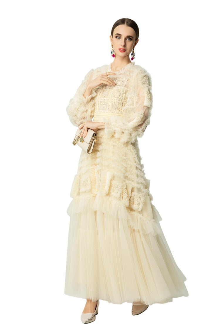 Cream Crochet Lace Tiered Tulle Cake Dress SP10063
