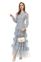 Light Blue Sequin Ruffled Tulle Tiered Maxi Dress – French Luxury Evening Gown SP10010
