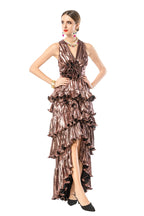 Metallic 3D Floral Tiered Ruffle High-Low Maxi Dress SP10096