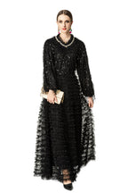 Black Sequin Fringed Tiered Tulle Maxi Dress SP10050