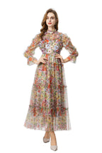 Colorful Floral Embroidered Tiered Tulle Midi Dress SP10019