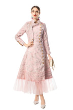 Pink Jacquard Qipao Style Dress with Fringe Shoulder Details & Tulle Hem SP10111