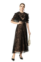 Black Lace Fake Two-Piece Ruffled Sleeve Maxi Dress SP10043