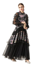 Ruffled High Neck 3D Floral Tiered Tulle Maxi Dress SP10083