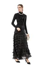 Black 2-Piece Ruffle Tiered Maxi Dress with Ruffle Neck Top SP10105