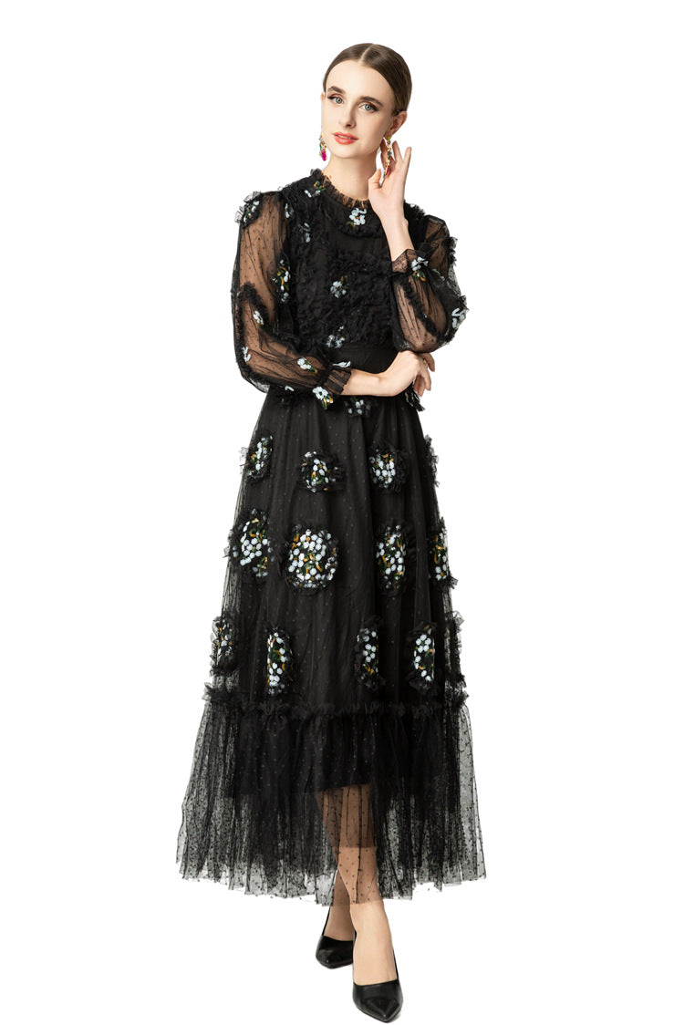 3D Hydrangea Floral Tiered Tulle Maxi Dress SP10064
