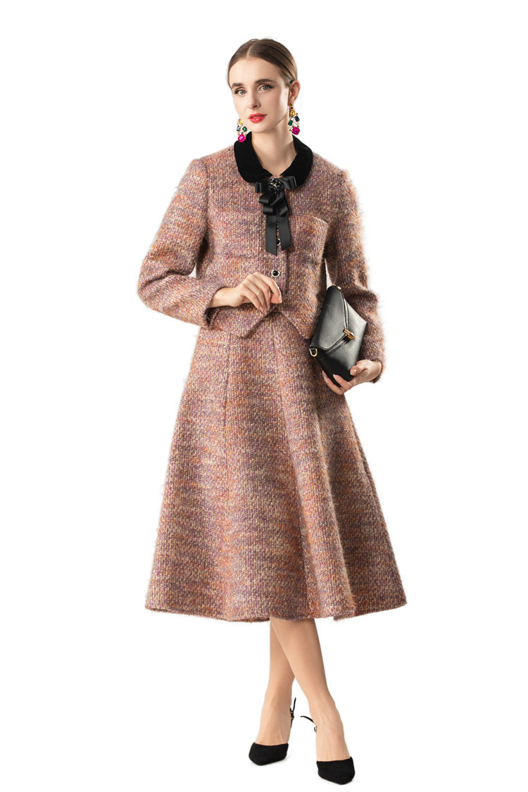 Velvet Collar Tweed Jacket & A-Line Skirt Two-Piece Set SP10082
