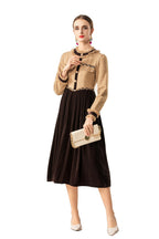 Frayed Collar Tweed Velvet Patchwork Midi Dress SP10072