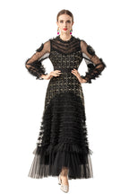 Sequin Embellished 3D Floral Tiered Tulle Maxi Dress SP10086